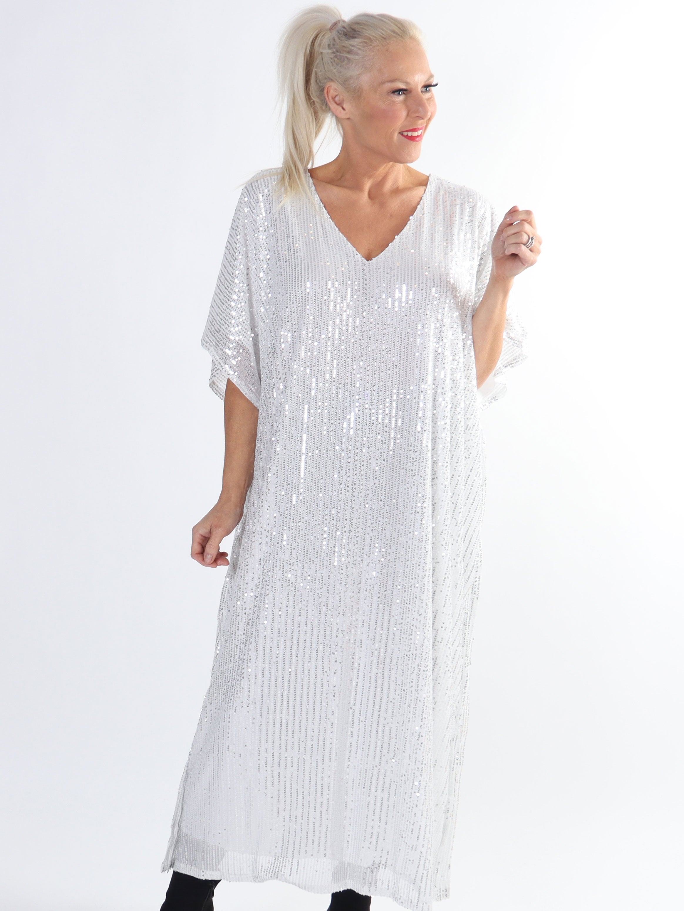 Azmina Long - Lang plus size tunika med pailletter